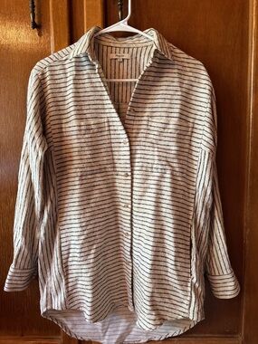 Madewell Striped Button-Up Tunic in Cream and Navy size XS